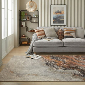 Ivory Grey Taupe Abstract Jute Polyester Modern Living Room, Bedroom Rug - 120cm X 170cm