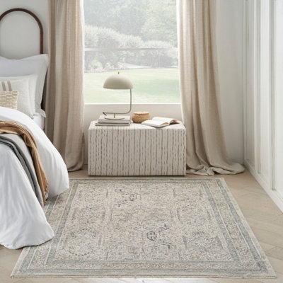 Ivory Grey Traditional Abstract Rug Easy to clean Dining Room-259cm X 345cm