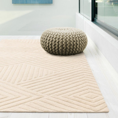 Ivory Handmade Wool Modern Geometric Rug for Living Room and Bedroom-120cm X 170cm