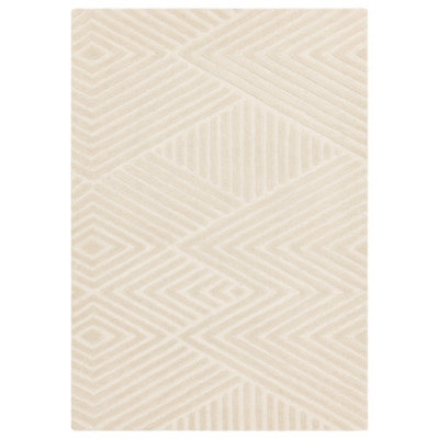 Ivory Handmade Wool Modern Geometric Rug for Living Room and Bedroom ...