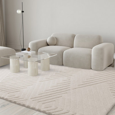 Ivory Handmade Wool Modern Geometric Rug for Living Room and Bedroom-160cm X 230cm