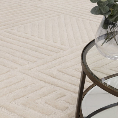 Ivory Handmade Wool Modern Geometric Rug for Living Room and Bedroom-200cm X 290cm
