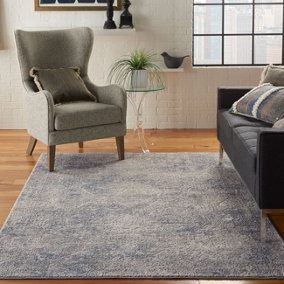Ivory Light Blue Luxurious ,Rustic Textures Modern Rug For Bedroom & Living Room-282cm X 389cm
