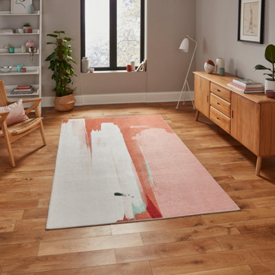 Ivory Luxurious Modern Abstract Easy to Clean Bedroom & Living Room Rug -150cm X 230cm