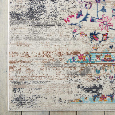 Ivory Luxurious Traditional Persian Easy to Clean Floral Rug For Dining Room-61cm X 115cm