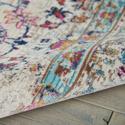 Ivory Luxurious Traditional Persian Easy to Clean Floral Rug For Dining Room-61cm X 115cm