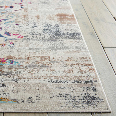 Ivory Luxurious Traditional Persian Easy to Clean Floral Rug For Dining Room-61cm X 115cm