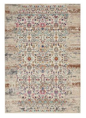 Ivory Luxurious Traditional Persian Easy to Clean Floral Rug For Dining Room-61cm X 115cm