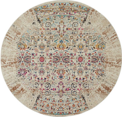 Ivory Luxurious Traditional Persian Easy to Clean Floral Rug For Dining Room-61cm X 115cm