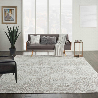 Ivory Modern Floral Rug Easy to clean Living Room Bedroom and Dining Room-69cm X 114cm