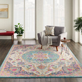 Ivory Multi Floral Persian Traditional Luxurious Rug for Living Room Bedroom and Dining Room-114cm X 175cm