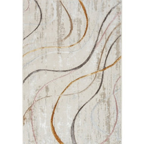 Ivory Multicolor Modern Rug, Anti-Shed Abstract Rug, 10mm Thick Abstract Rug for Bedroom, & Dining Room-119cm X 180cm