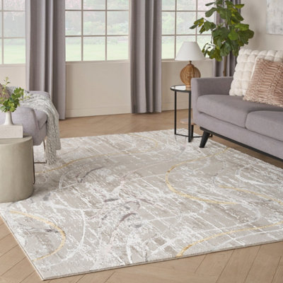 Ivory Multicolor Modern Rug, Anti-Shed Abstract Rug, 10mm Thick Abstract Rug for Bedroom, & Dining Room-274cm X 366cm