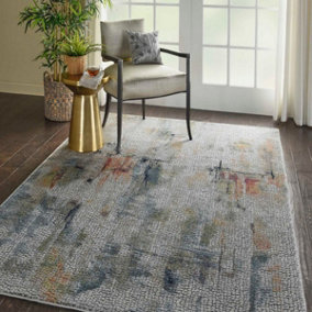 Ivory/Multicolour Floral Luxurious Modern Easy to Clean Rug for Living Room, Bedroom and Dining Room-61cm X 122cm