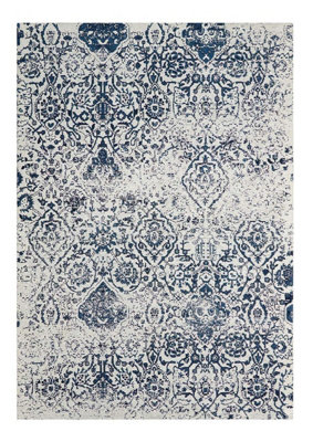 Ivory Navy Floral Modern Rug For Living Room, Dinning Room, Bedroom - 69cm X 114cm (2ft. 3in. X 3ft. 8in.)