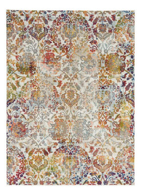 Ivory Orange Rug, Stain-Resistant Floral Rug, Ivory Orange Traditional ...