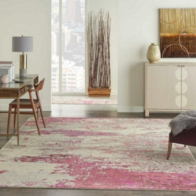Ivory Pink Abstract Graphics Modern Easy to Clean Rug for Living Room Bedroom and Dining Room-119cm X 180cm