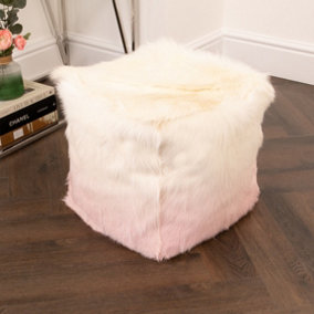 Ivory/Pink Goatskin Ombre Pouf Cover