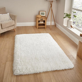 Ivory Plain Shaggy Handmade Modern Easy to clean Rug for Bed Room Living Room and Dining Room-150cm (Circle)