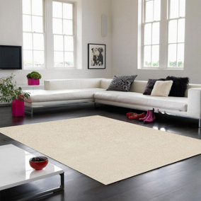 Ivory Plain Shaggy Modern Easy To Clean Living Room Bedroom & Dining Room Rug-80cm X 150cm
