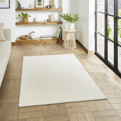 IVORY PLAIN SHAGGY WASHABLE RUG, STAIN-RESISTANT ANTI-SHED 16MM THICK ...
