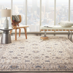 Ivory Rug Silky Textures Bordered Floral Traditional Rug For Bedroom & Living Room-66 X 229cm (Runner)
