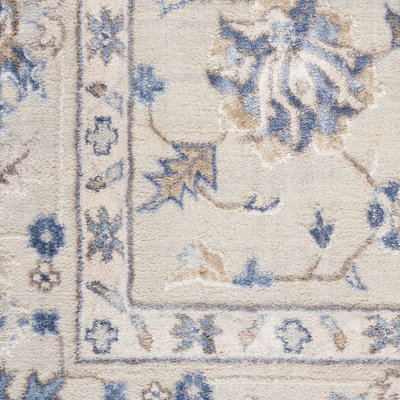 Ivory Rug Silky Textures Bordered Floral Traditional Rug For Bedroom & Living Room-66 X 229cm (Runner)