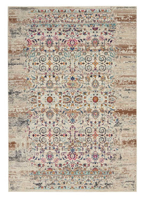 Ivory Rug, Traditional Luxurious Rug, Floral Rug, Stain-Resistant Persian Rug for Bedroom, & Dining Room-115cm (Circle)