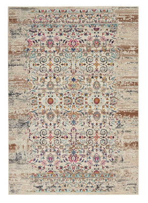 Ivory Rug, Traditional Luxurious Rug, Floral Rug, Stain-Resistant Persian Rug for Bedroom, & Dining Room-183cm (Circle)