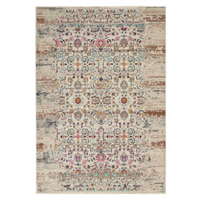 Ivory Rug, Traditional Luxurious Rug, Floral Rug, Stain-Resistant Persian Rug for Bedroom, & Dining Room-61cm X 115cm