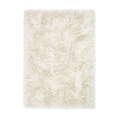 Ivory Shaggy Luxurious Plain Modern Easy to Clean Rug for Living Room and Bedroom-43cm X 43cm