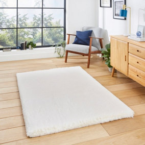 Ivory Shaggy Plain Modern Easy to Clean Rug for Living Room and Bedroom-60cm X 120cm