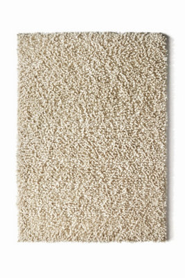 Ivory Shaggy Wool Rug, 50mm Thickness Plain Rug, Handmade Luxurious Modern Rug for Bedroom, & DiningRoom-80cm X 150cm
