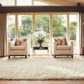 Ivory Shaggy Wool Rug Luxurious Plain Handmade Rug for Living Room and Bedroom-200cm X 300cm