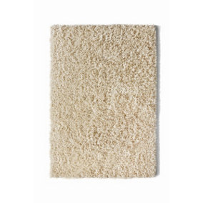 Ivory Shaggy Wool Rug, Plain Rug with 40mm Thickness, Handmade Modern Rug for Living Room, & Dining Room-80cm X 150cm