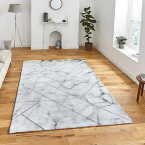 Ivory Silver Abstract Modern Easy to Clean Bedroom Dining Room And Living Room Rug -120cm X 170cm