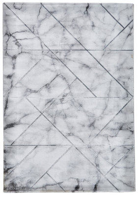 Ivory Silver Abstract Modern Easy to Clean Bedroom Dining Room And Living Room Rug -200cm X 290cm