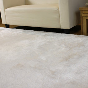 Ivory Super Soft Shaggy Handmade Modern Plain Sparkle Easy to Clean Rug For Dining Room Bedroom Living Room-120cm X 180cm