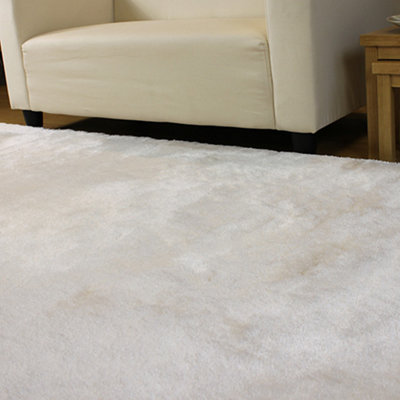 Ivory Super Soft Shaggy Handmade Modern Plain Sparkle Easy to Clean Rug For Dining Room Bedroom Living Room-140cm X 200cm