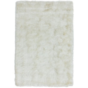 Ivory Super Soft Shaggy Handmade Modern Plain Sparkle Easy to Clean Rug For Dining Room Bedroom Living Room-90cm X 150cm