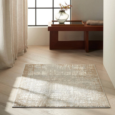 Ivory Taupe Modern Easy to Clean Abstarct Rug For Dining Room Bedroom And Living Room-122cm X 183cm