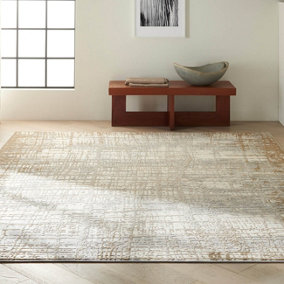 Ivory Taupe Modern Easy to Clean Abstarct Rug For Dining Room Bedroom And Living Room-69 X 221cmcm (Runner)