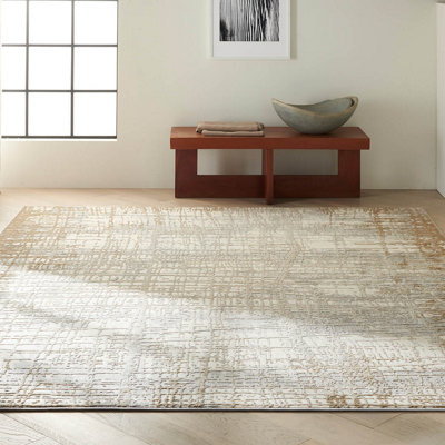 Ivory Taupe Modern Easy to Clean Abstarct Rug For Dining Room Bedroom And Living Room-97cm X 152cm