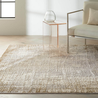 Ivory Taupe Modern Easy to Clean Abstarct Rug For Dining Room Bedroom And Living Room-97cm X 152cm