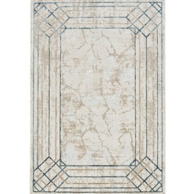 Ivory Taupe Modern Rug, Anti-Shed Abstract Rug, 10mm Thickness Bordered Rug for Bedroom, & Dining Room-119cm X 180cm