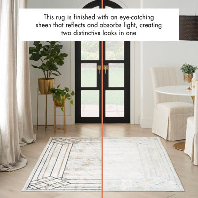Ivory Taupe Modern Rug, Anti-Shed Abstract Rug, 10mm Thickness Bordered Rug for Bedroom, & Dining Room-119cm X 180cm