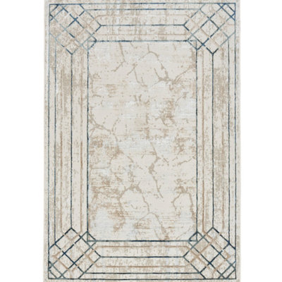 Ivory Taupe Modern Rug, Anti-Shed Abstract Rug, 10mm Thickness Bordered Rug for Bedroom, & Dining Room-69 X 229cm (Runner)