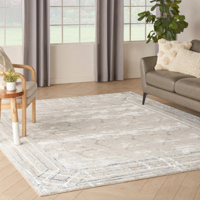 Ivory Taupe Modern Rug, Anti-Shed Abstract Rug, 10mm Thickness Bordered Rug for Bedroom, & Dining Room-69 X 229cm (Runner)
