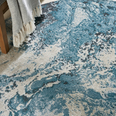 Ivory Teal Abstract Luxurious Modern Easy to clean Rug for Dining Room Bed Room and Living Room-117cm X 178cm