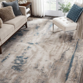 Ivory Teal Abstract Luxurious Modern Easy to clean Rug for Dining Room Bed Room and Living Room-66 X 229cm (Runner)